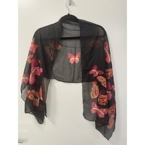 Butterfly Scarf Black and Pink Rectangular 19" x 58"